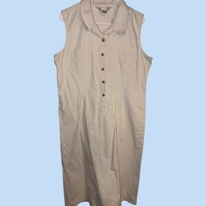 Annex Womens Size 16 Khaki Beige Sleeveless Button Front Denim Midi Dress Pocket